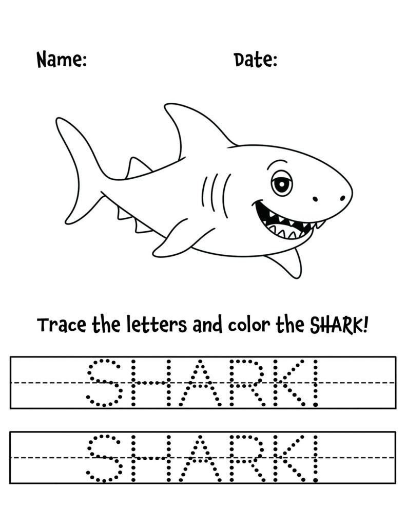 Shark Tracing Sheet for Preschool