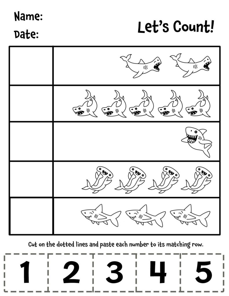 Shark Counting Worksheet for Preschool