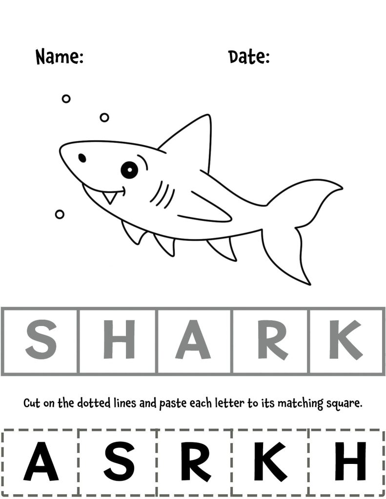 Shark Worksheet for Preschool, Match the Letters.