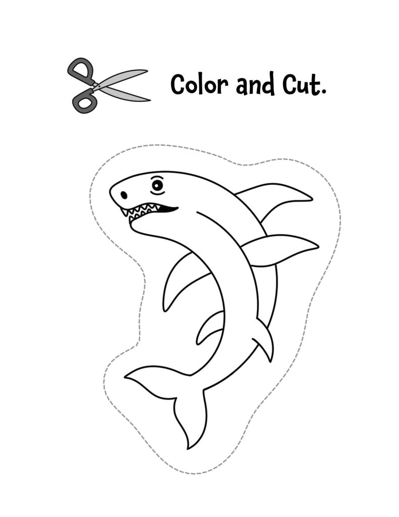 Shark Cutting Practice Worksheet for Pre-K