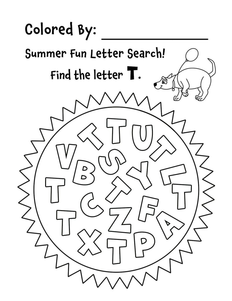 Summer Sunshine Letter T Search for Preschool (Hollydog)