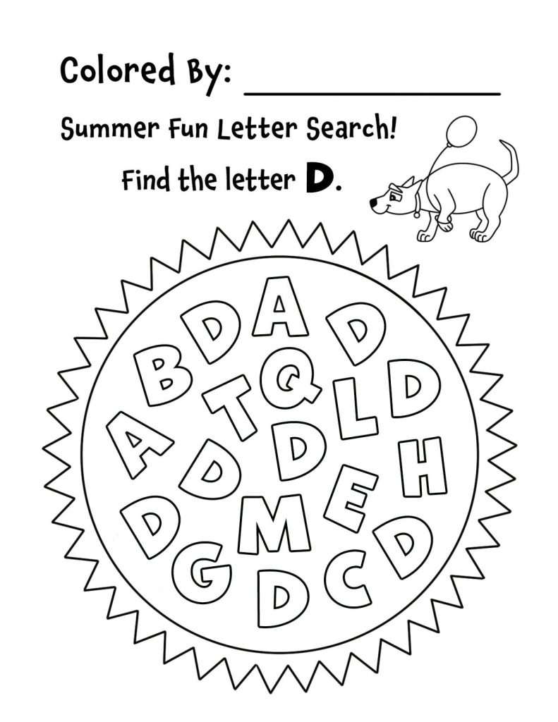 Summer Sunshine Letter D Search for Preschool (Hollydog)