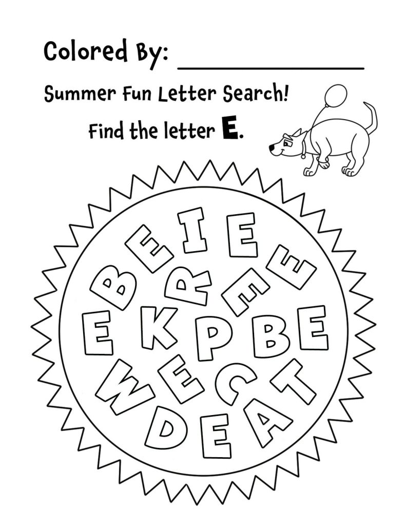 Summer Sunshine Letter E Search for Preschool (Hollydog)