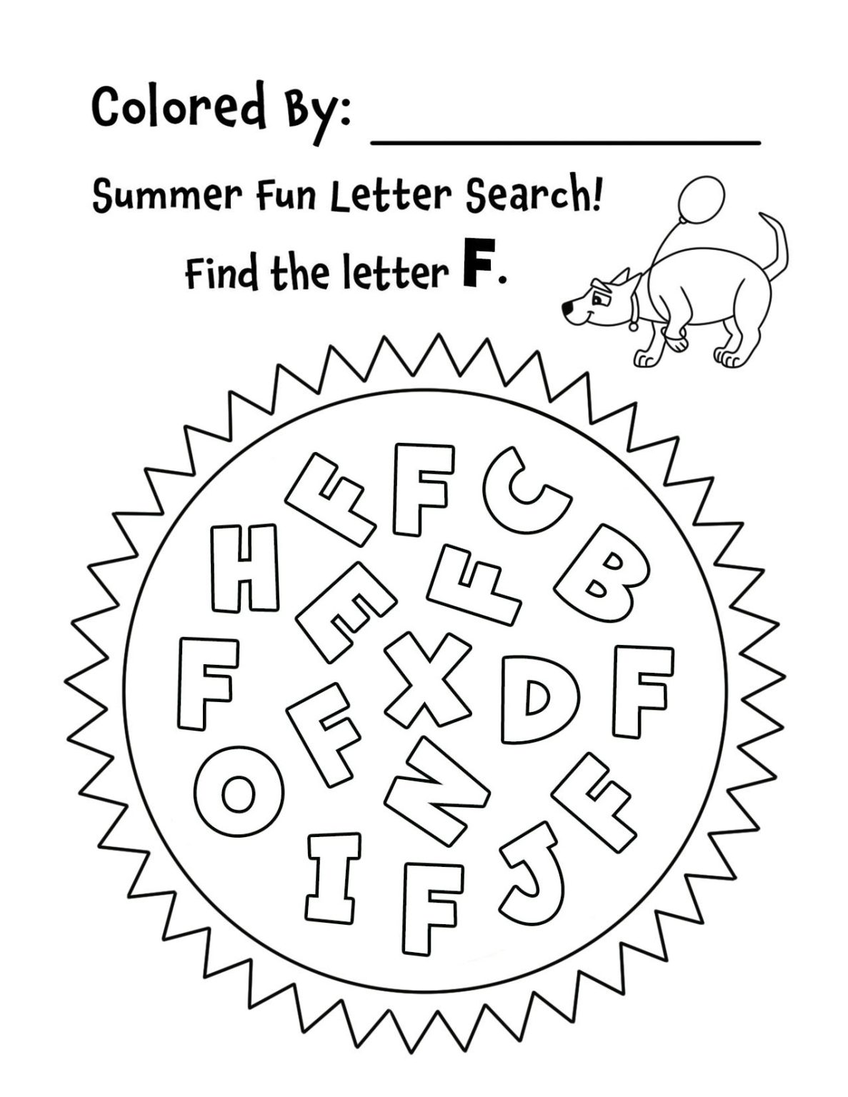 Free Summer Sunshine Letter Search Worksheets for Preschool (A–Z) ⋆ The ...