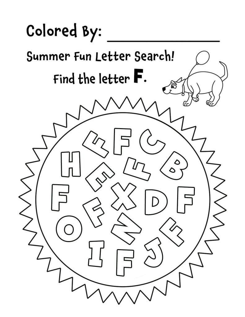 Summer Sunshine Letter F Search for Preschool (Hollydog)