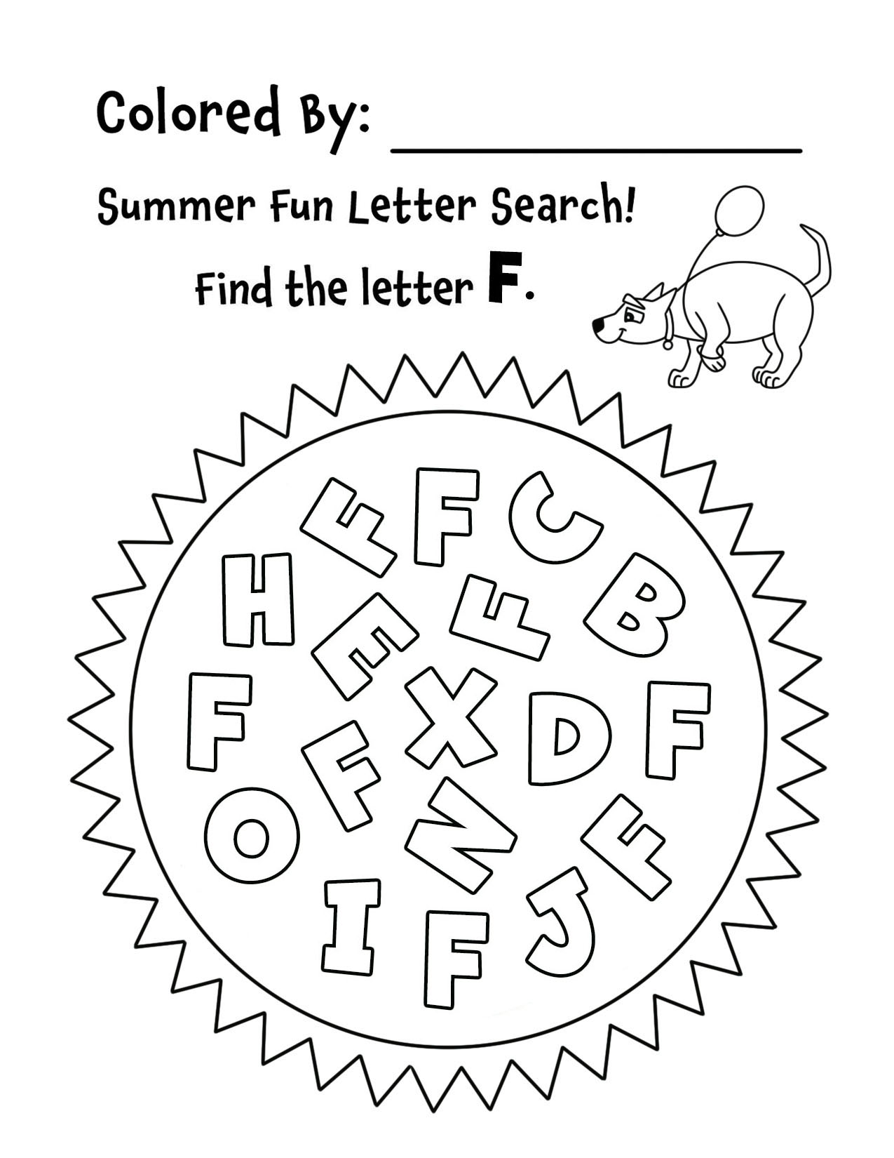 Free Summer Sunshine Letter Search Worksheets for Preschool (A–Z) ⋆ The ...