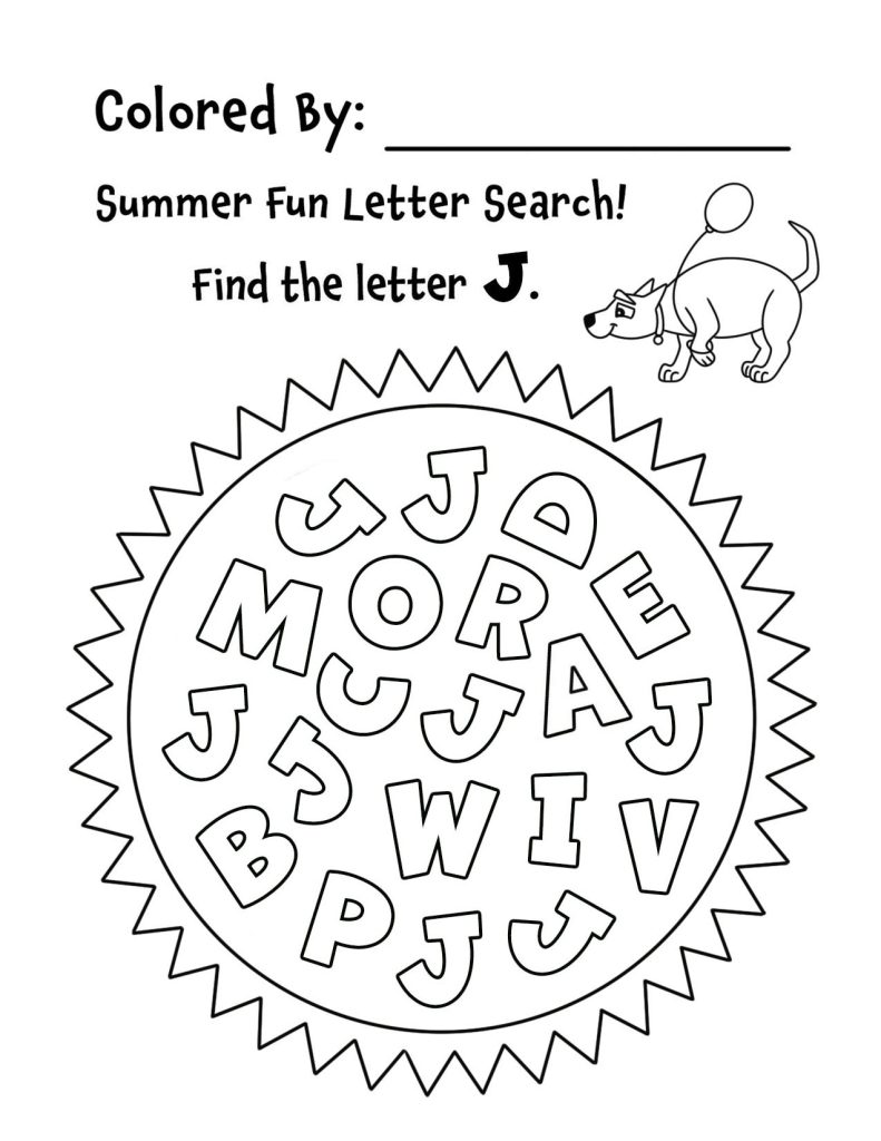 Summer Sunshine Letter J Search for Preschool (Hollydog)