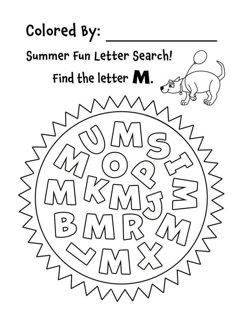 Summer Sunshine Letter M Search for Preschool (Hollydog)