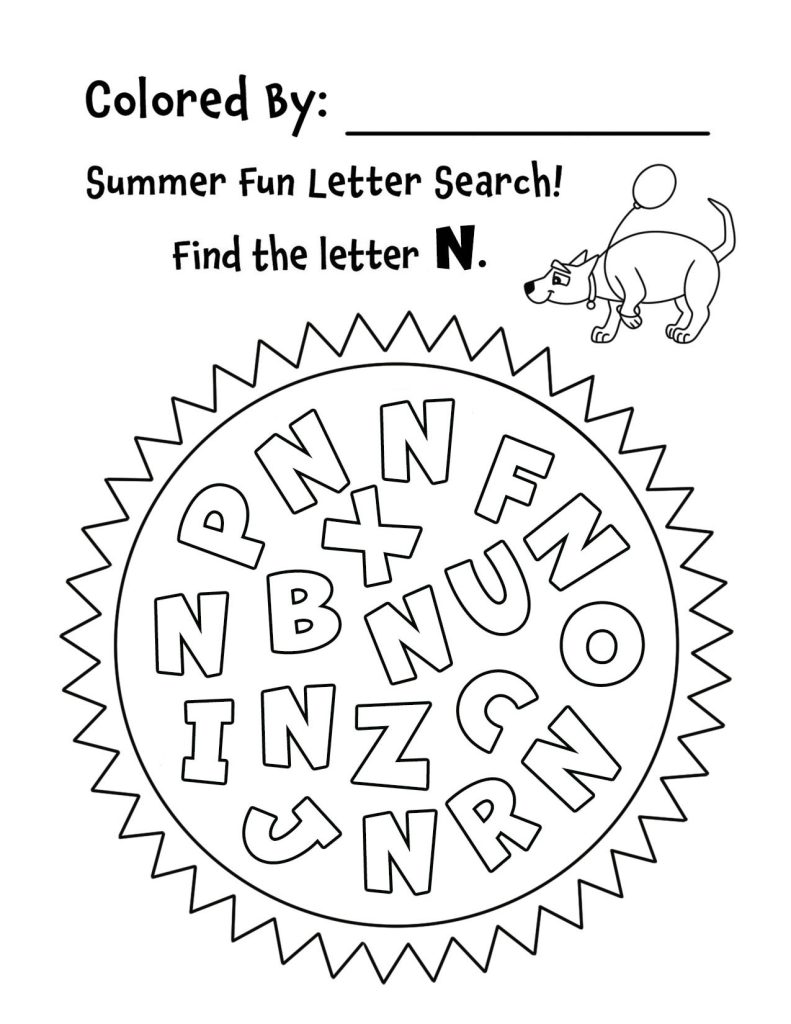 Summer Sunshine Letter N Search for Preschool (Hollydog)