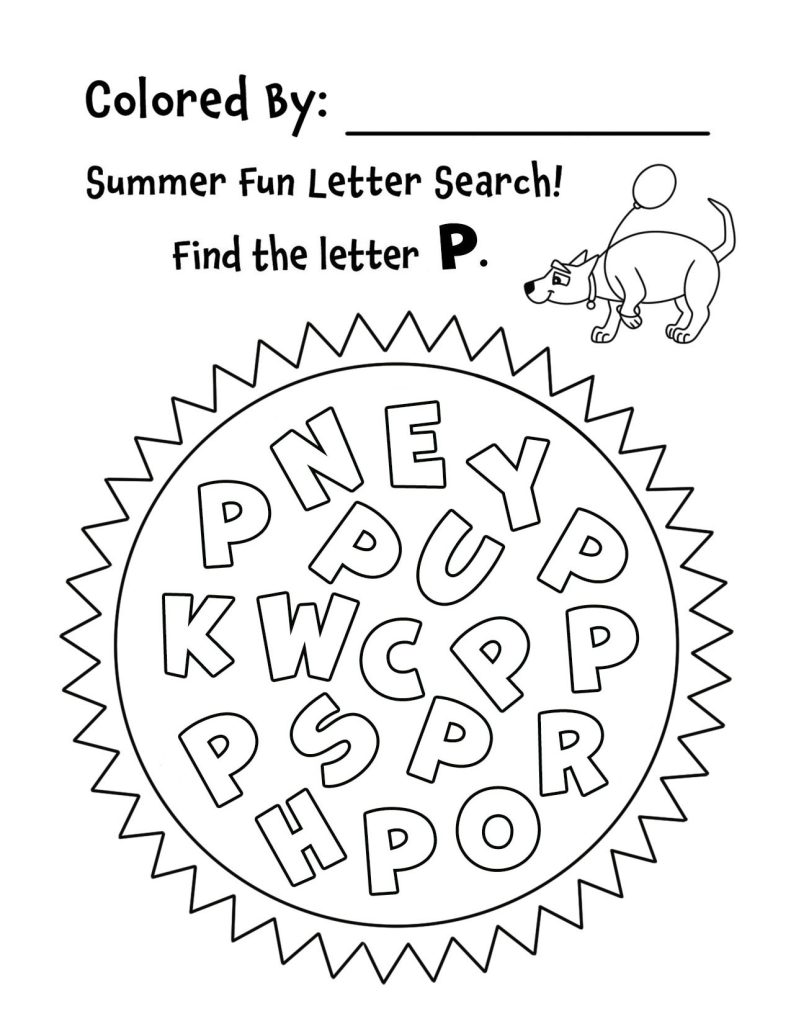 Summer Sunshine Letter P Search for Preschool (Hollydog)