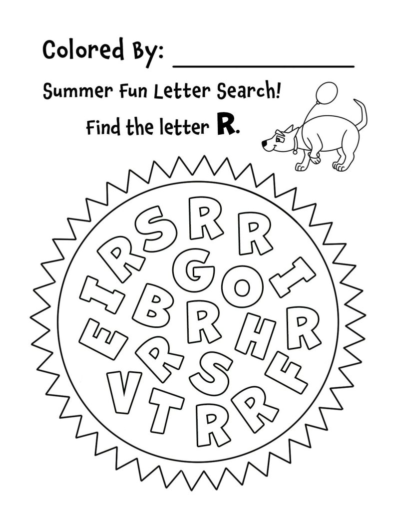 Summer Sunshine Letter R Search for Preschool (Hollydog)