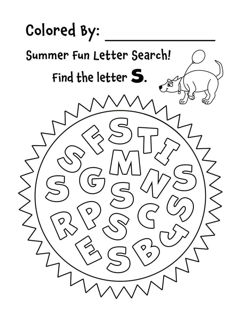 Summer Sunshine Letter S Search for Preschool (Hollydog)