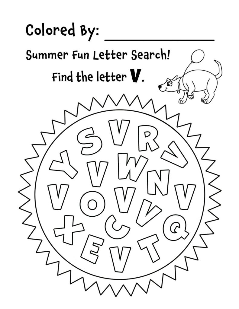Summer Sunshine Letter V Search for Preschool (Hollydog)