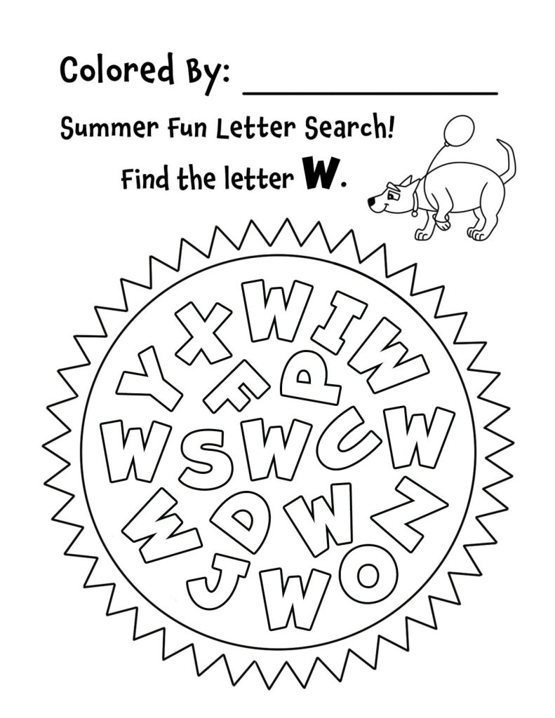 Summer Sunshine Letter W Search for Preschool (Hollydog)