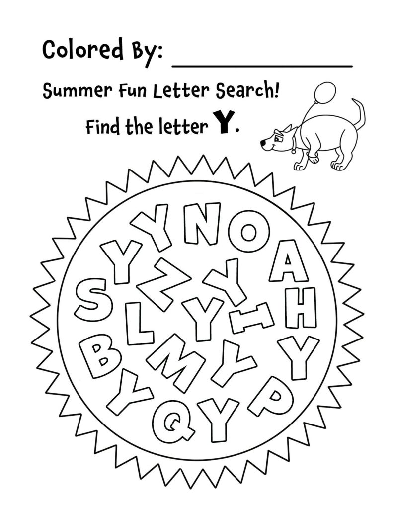 Summer Sunshine Letter Y Search for Preschool (Hollydog)