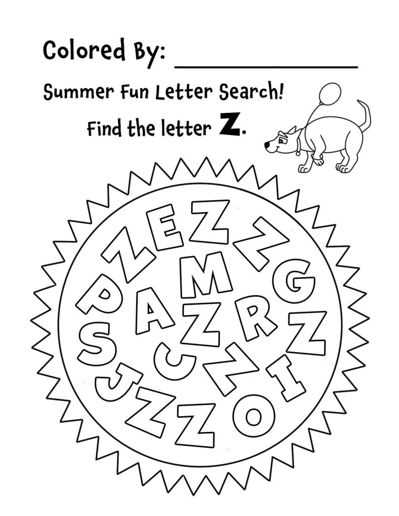 Summer Sunshine Letter Z Search for Preschool (Hollydog)
