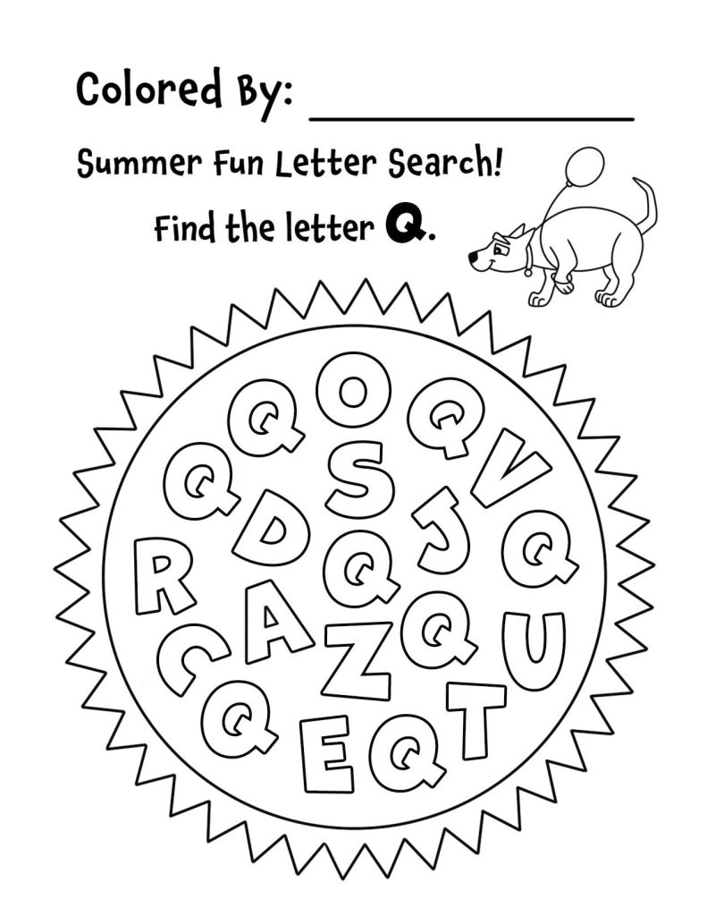 Summer Sunshine Letter Q Search for Preschool (Hollydog)