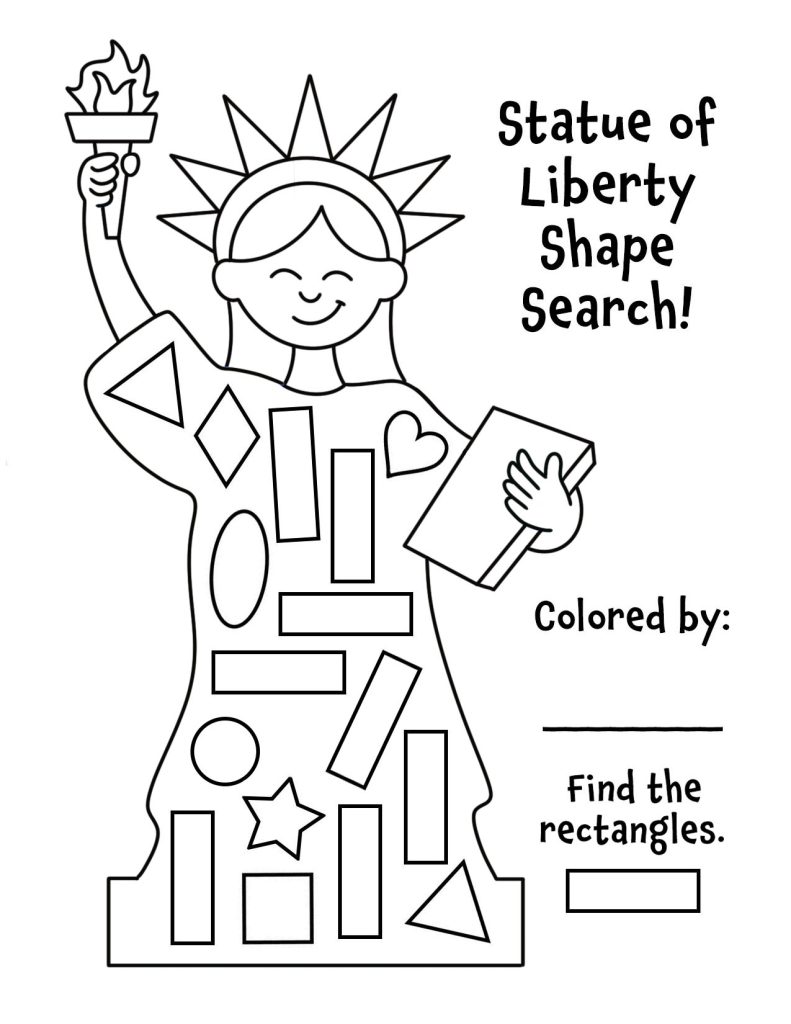 Free Statue of Liberty Shape Search for Preschool (4th of July Printable Activity) Rectangles