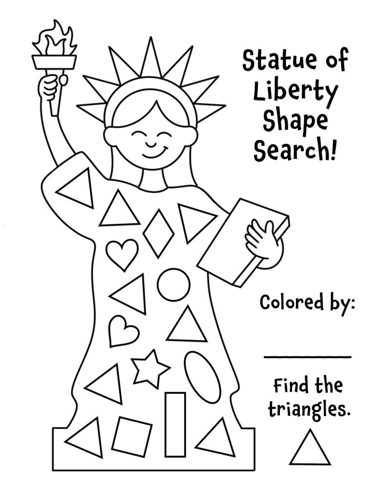Free Statue of Liberty Shape Search for Preschool (4th of July Printable Activity) Triangles