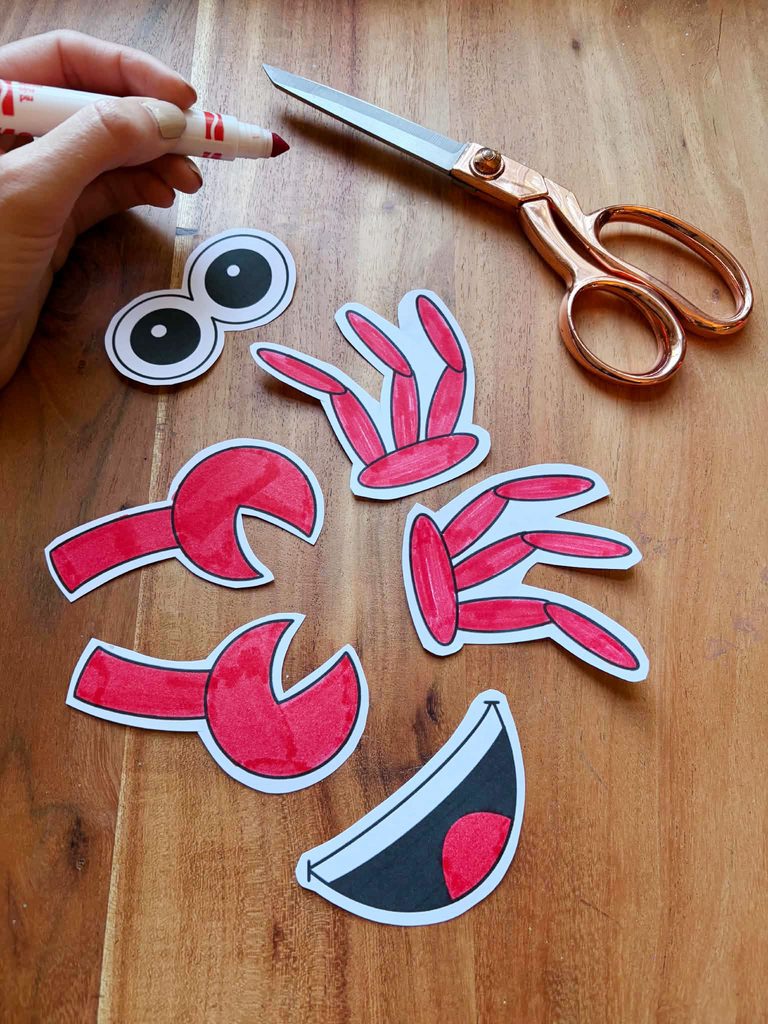 crab craft cutouts colored red