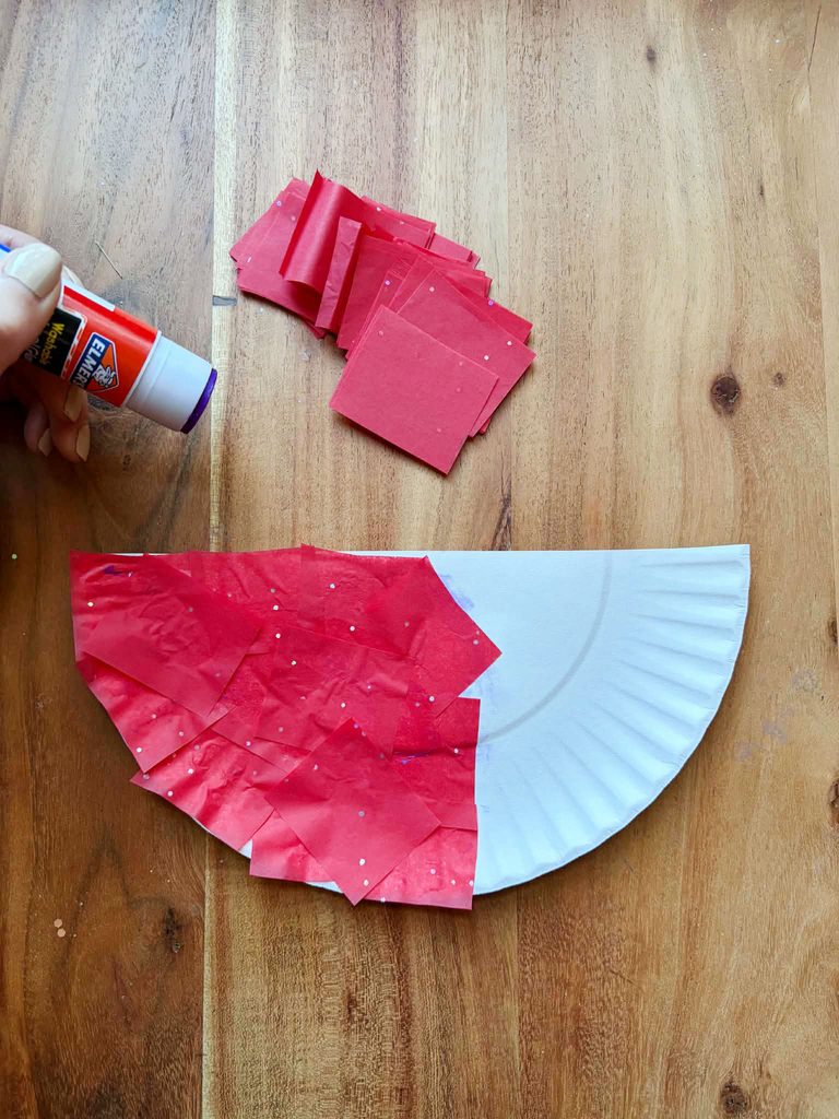 red tissue paper squares for crab craft
